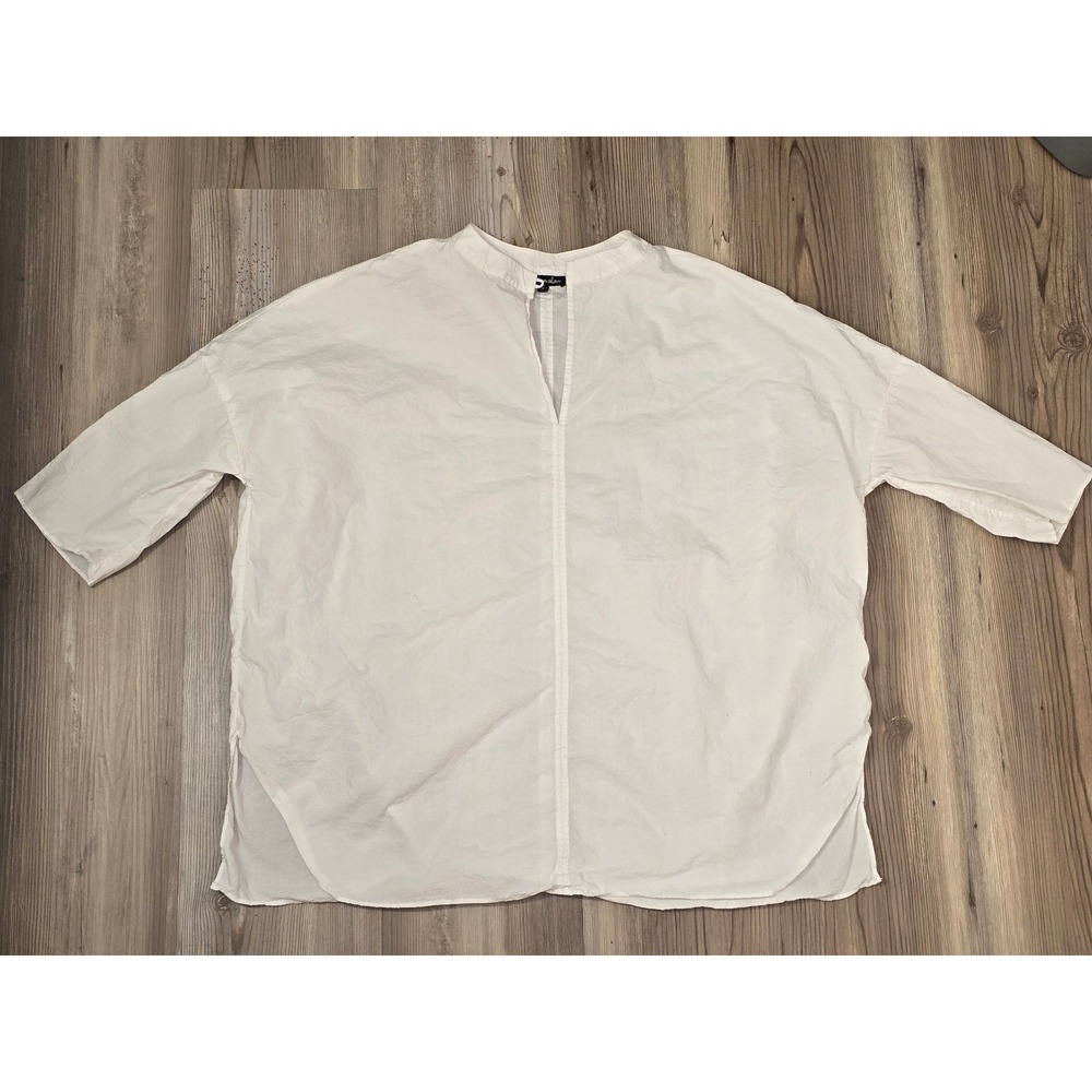 Steven Alan‎ White Cotton Poplin Split Neck Blouse Made in USA Petite P Relaxed